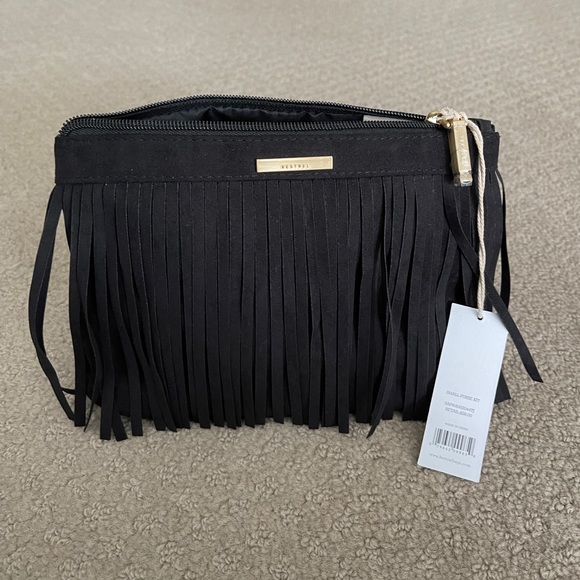 Kestrel Handbags - Black suede fringe clutch or cosmetic bag